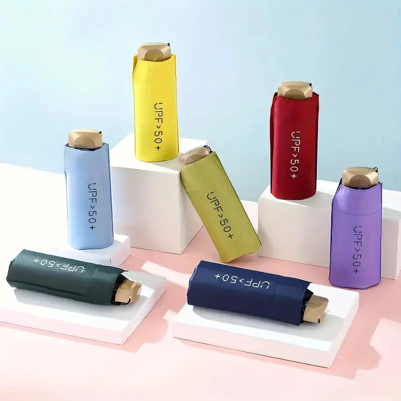 Compact  pocket umbrella with UV protection and five-fold design