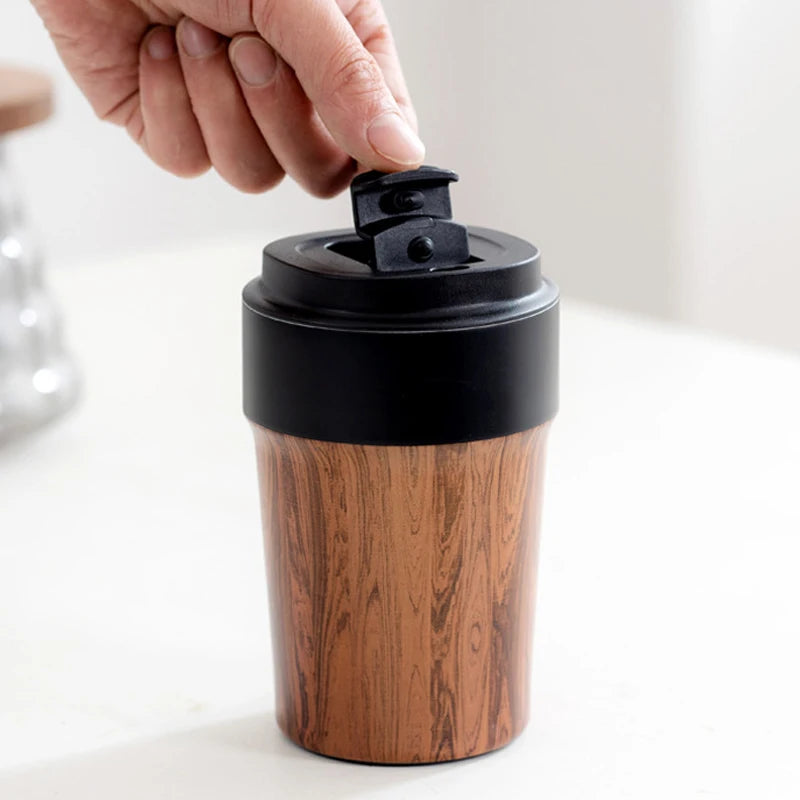 Portable Wood Grain Thermal Mug 