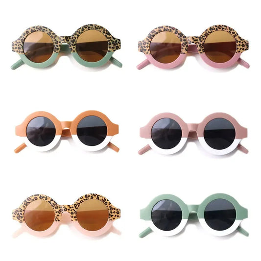Colorful double-tone kids sunglasses with UV400 protection and round frames