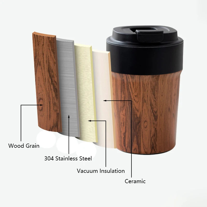 Portable Wood Grain Thermal Mug 