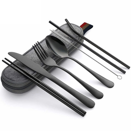 Reusable stainless steel utensil set with travel case for eco-conscious dining